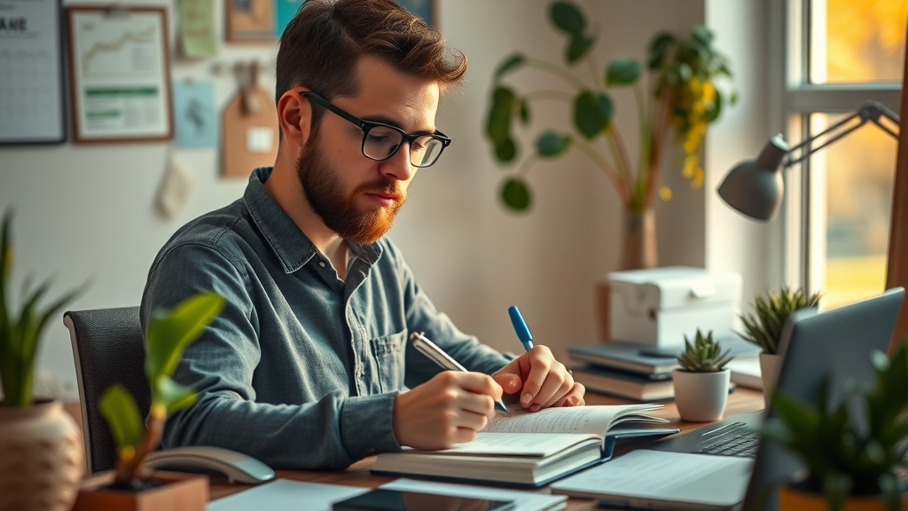 Motivated individual journaling and planning goals mindset habits for success
