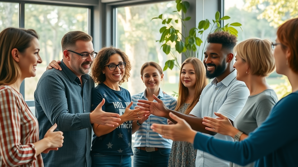 Cultivating an abundance mindset diverse group adults collaborating openly in inspiring workspace