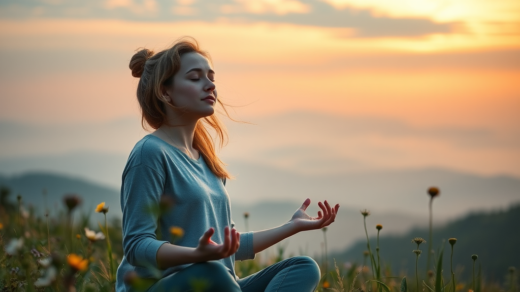 morning meditation for prosperity with a serene individual in nature, training mind for abundance