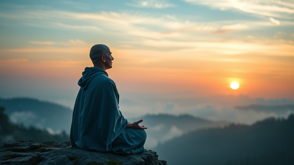 Peaceful individual meditating at sunrise mindset habits for success