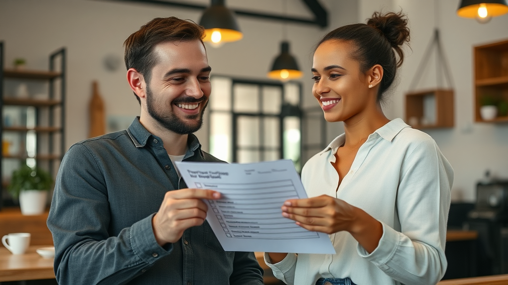 Pair of individuals discussing progress with a checklist mindset habits for success