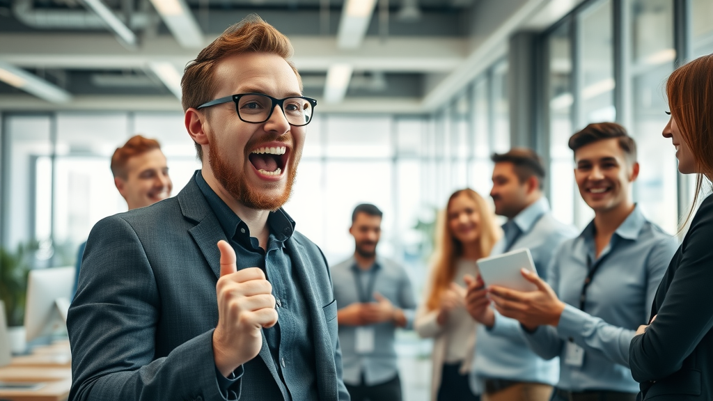 motivated business owner leading an enthusiastic team post-mindset shift, abundance and prosperity mindset